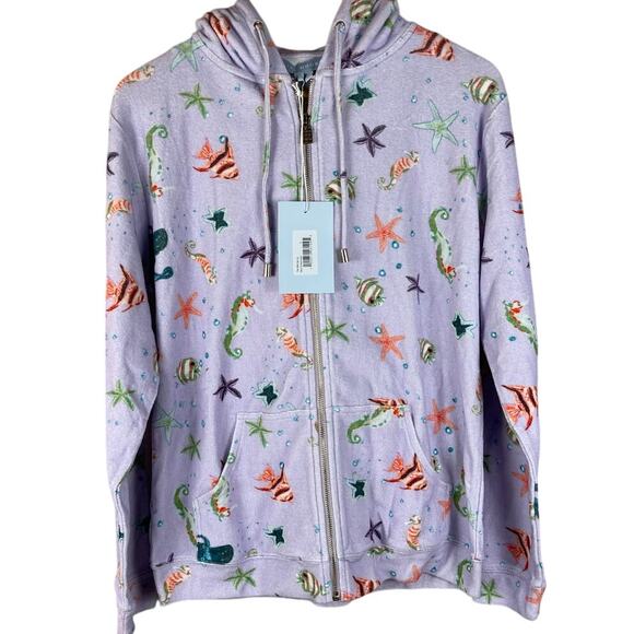 Hill House The Allie Zip Up Sea Creatures Terry Cloth Hoodie Size Small - Picture 2 of 10